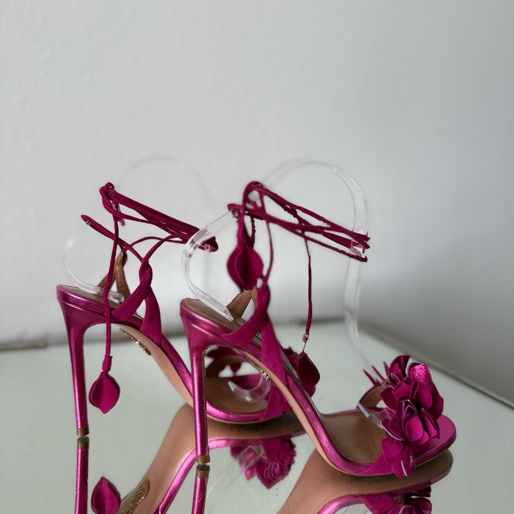 Aquazzura Pink Bougainvillea 105 Leather Sandals 38 - Picture 12 of 15